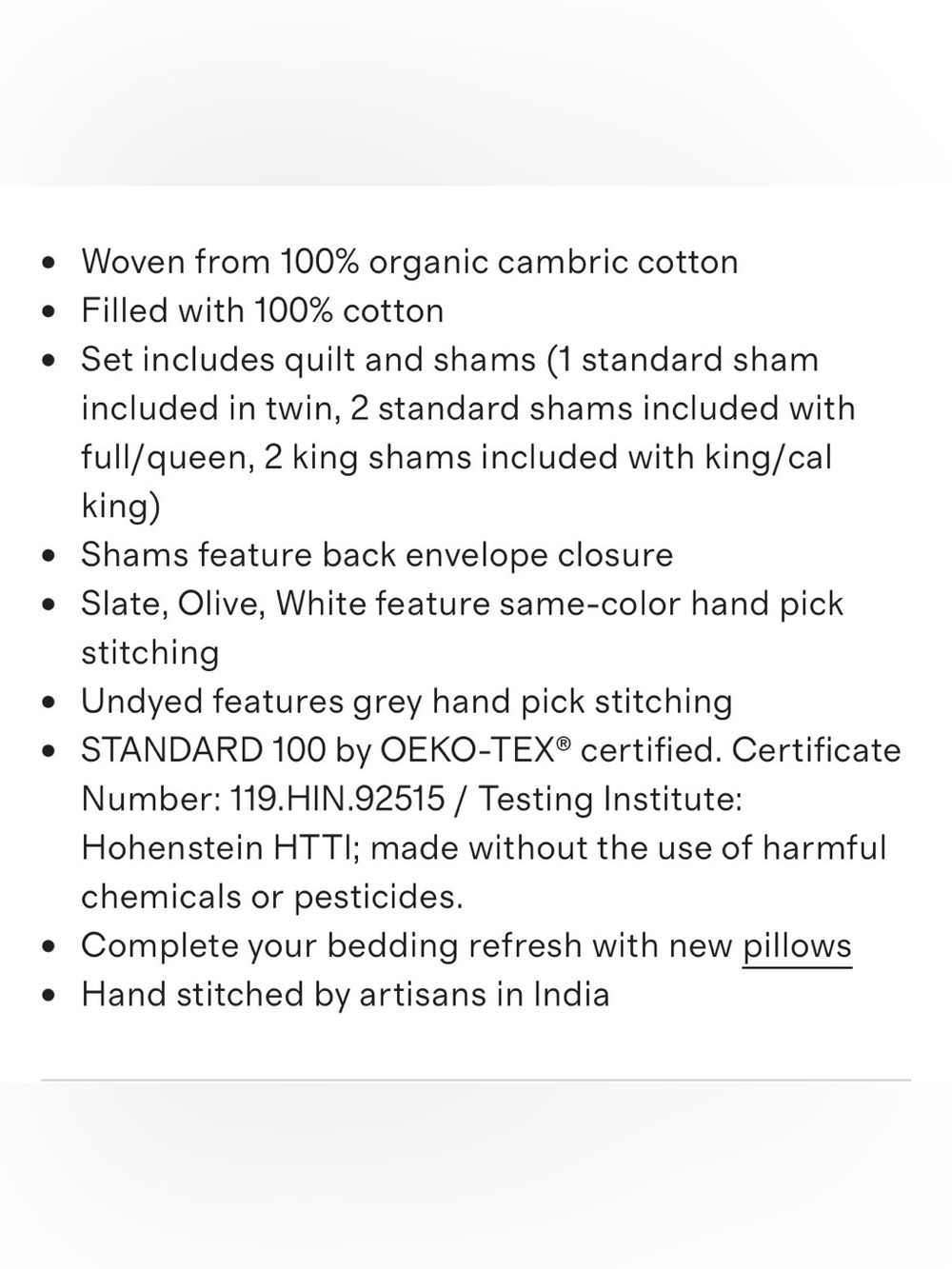 NWT Quince White Organic Cotton Hand Stitched Quilt and Sham Set! - Picture 12 of 12